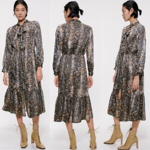 Zara Snake Print long sleeve Midi Dress